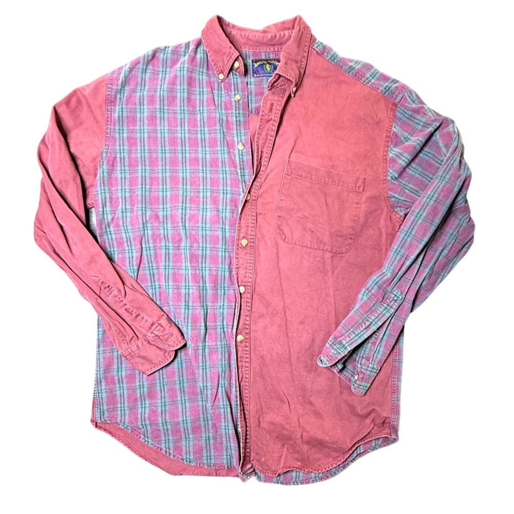 Vintage‎ Apparel Workshop Plaid Shirt Mens Medium Burgundy Button Up Casual